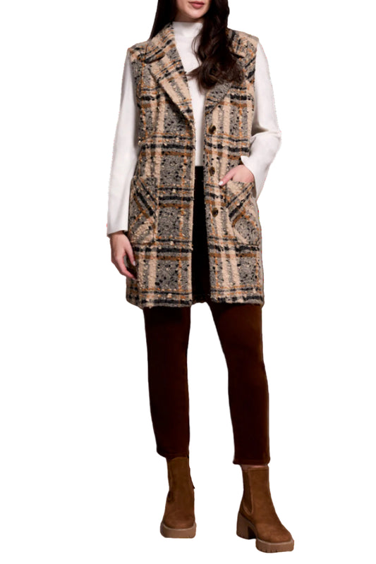 Tribal Wide Notch Collar Button Front Vest-Sandstone