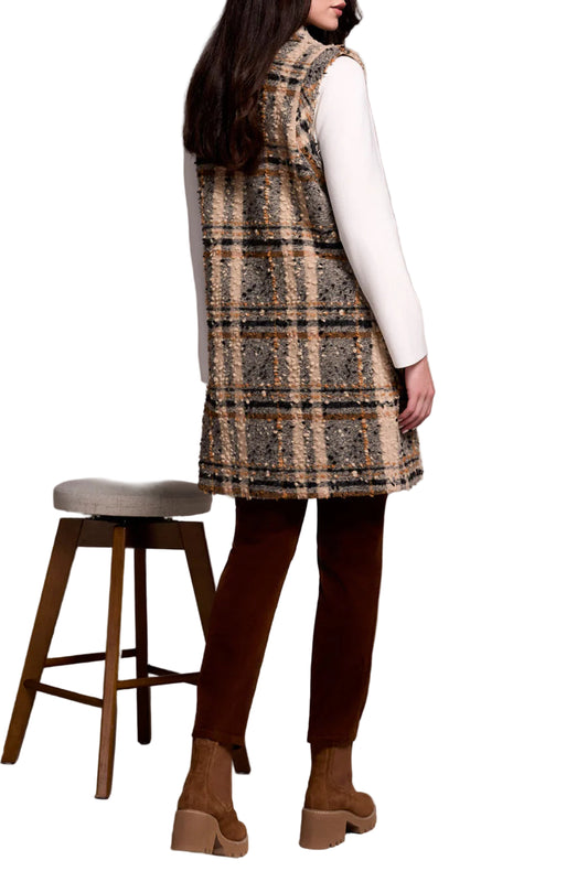 Tribal Wide Notch Collar Button Front Vest-Sandstone