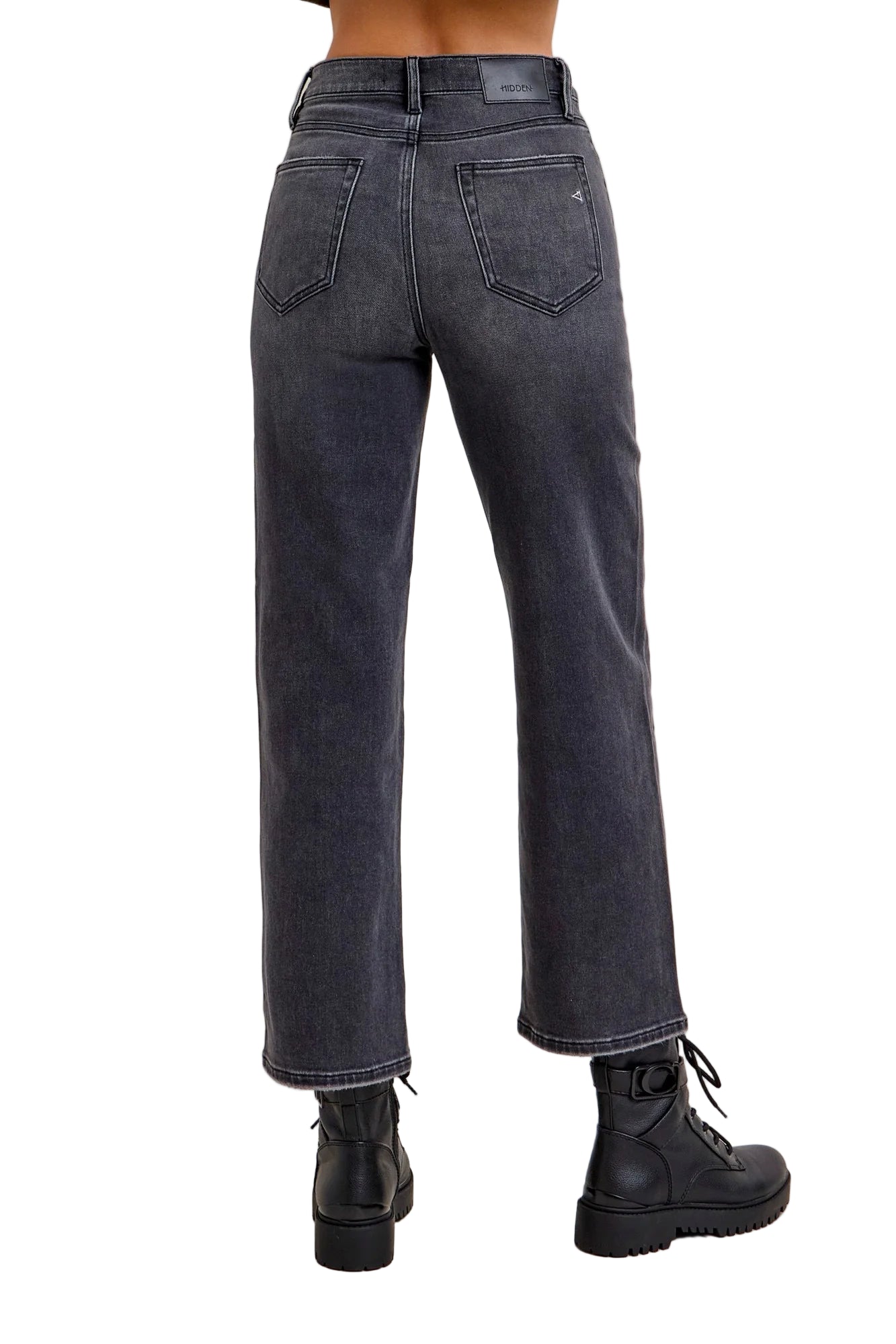 Ella Charcoal Wash Clean Stretch High Rise Wide Straight Jeans