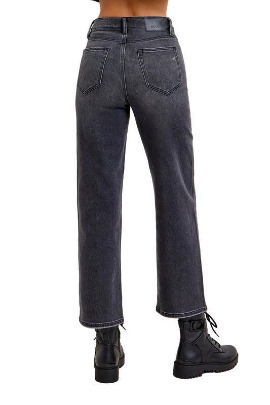 Ella Charcoal Wash Clean Stretch Wide Straight Jeans
