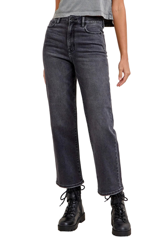 Ella Charcoal Wash Clean Stretch Wide Straight Jeans