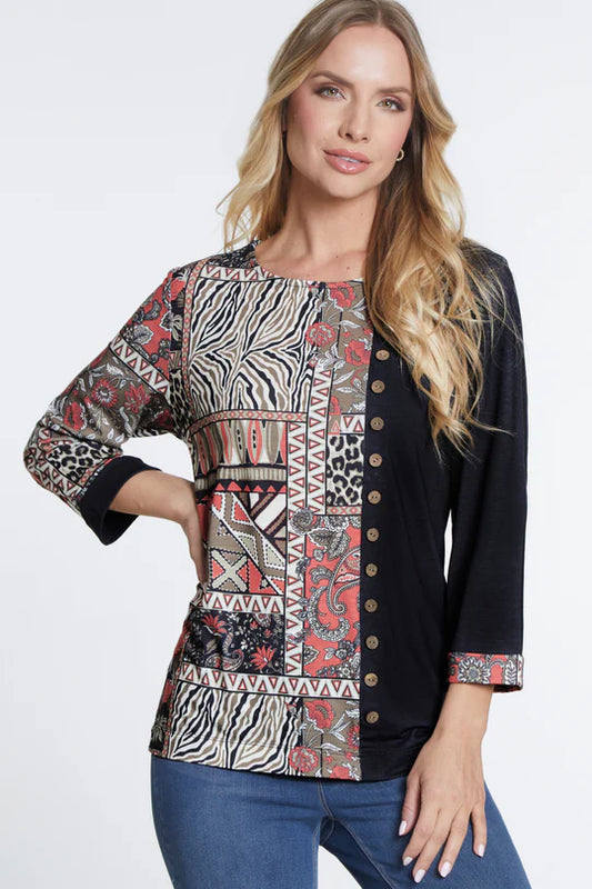 Mixed Print Knit Top- Multi