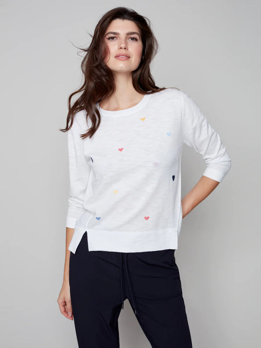 Heart Embroidered Sweater - Natural