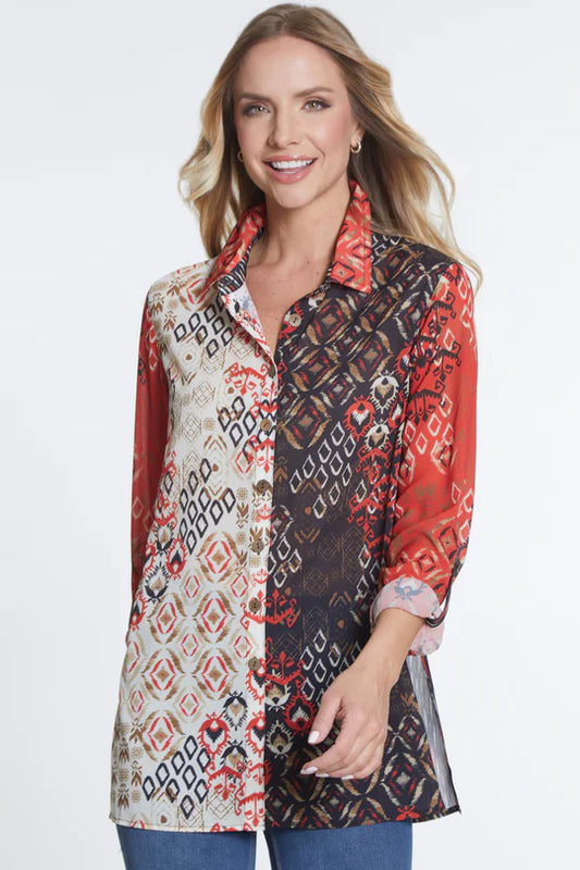 Mixed Print Crinkle Shirt-Multi