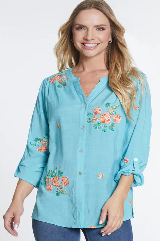 Tie Front Woven Shirt - Aqua