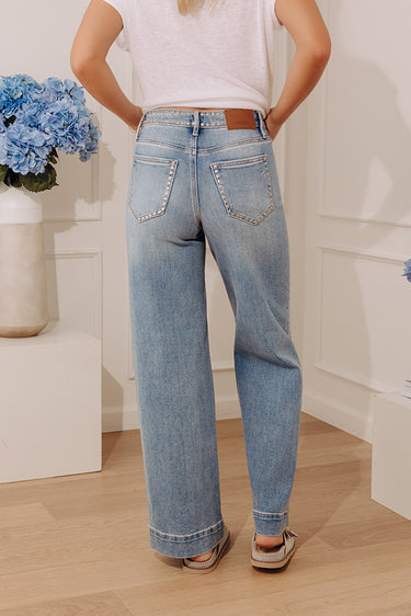Nori- High Rise Wide Leg Studded Jeans