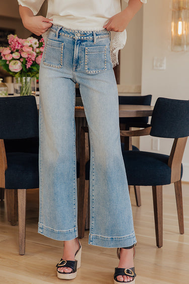 Nori- High Rise Wide Leg Studded Jeans