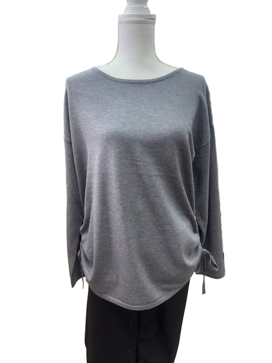 Grey Sweater with Cinch Waist Ties