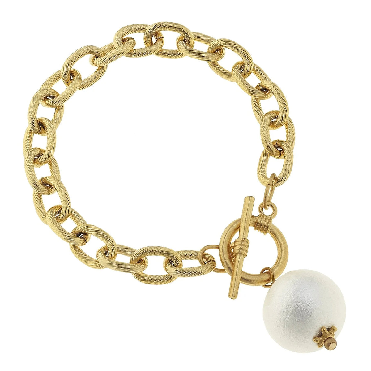 Gold Pearl Charm Toggle Bracelet