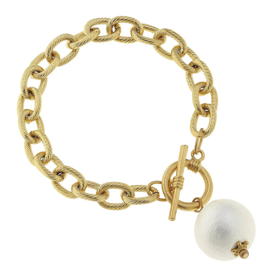 Gold Pearl Charm Toggle Bracelet