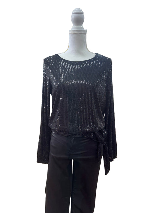 Sequin Black Blouse with Hip Tie Detail