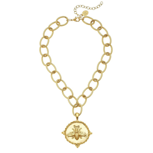 Gold Bee Medallion Chain Necklace