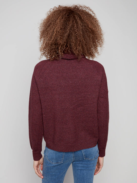 Charlie B Cabernet Textured Cowl Neck Sweater