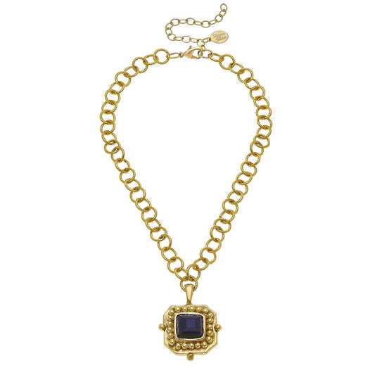 Black Gem Pendant Chain Necklace