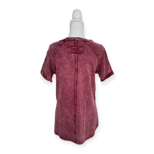 Zenana Washed Tee with Accented Hems - Maroon