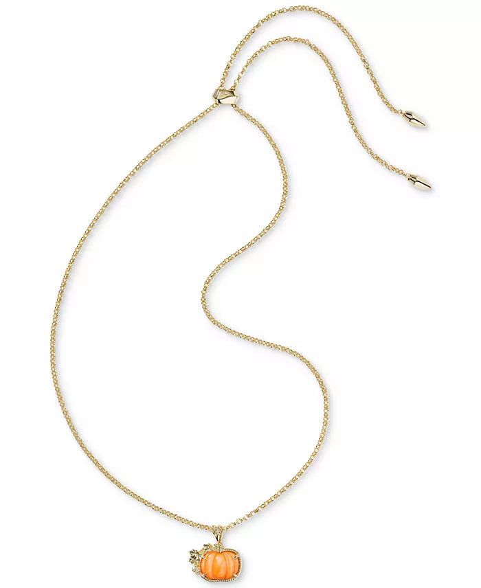 Pumpkin Mother of Pearl 14K Gold Over Brass Long Pendant Necklace