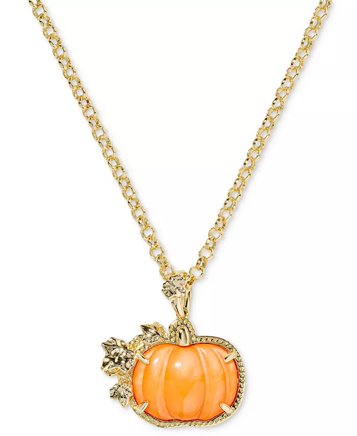 Pumpkin Mother of Pearl 14K Gold Over Brass Long Pendant Necklace