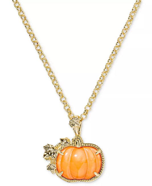 Pumpkin Mother of Pearl 14K Gold Over Brass Long Pendant Necklace