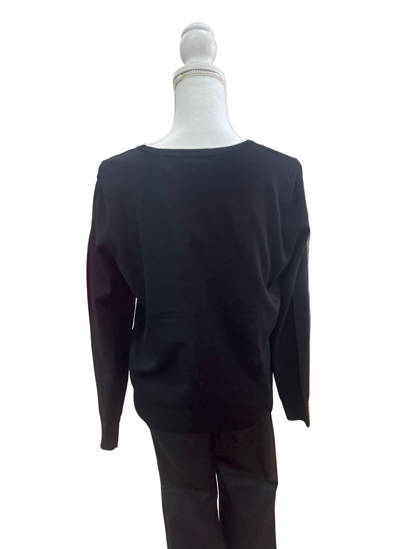 Black Sweater with White V-Neckline