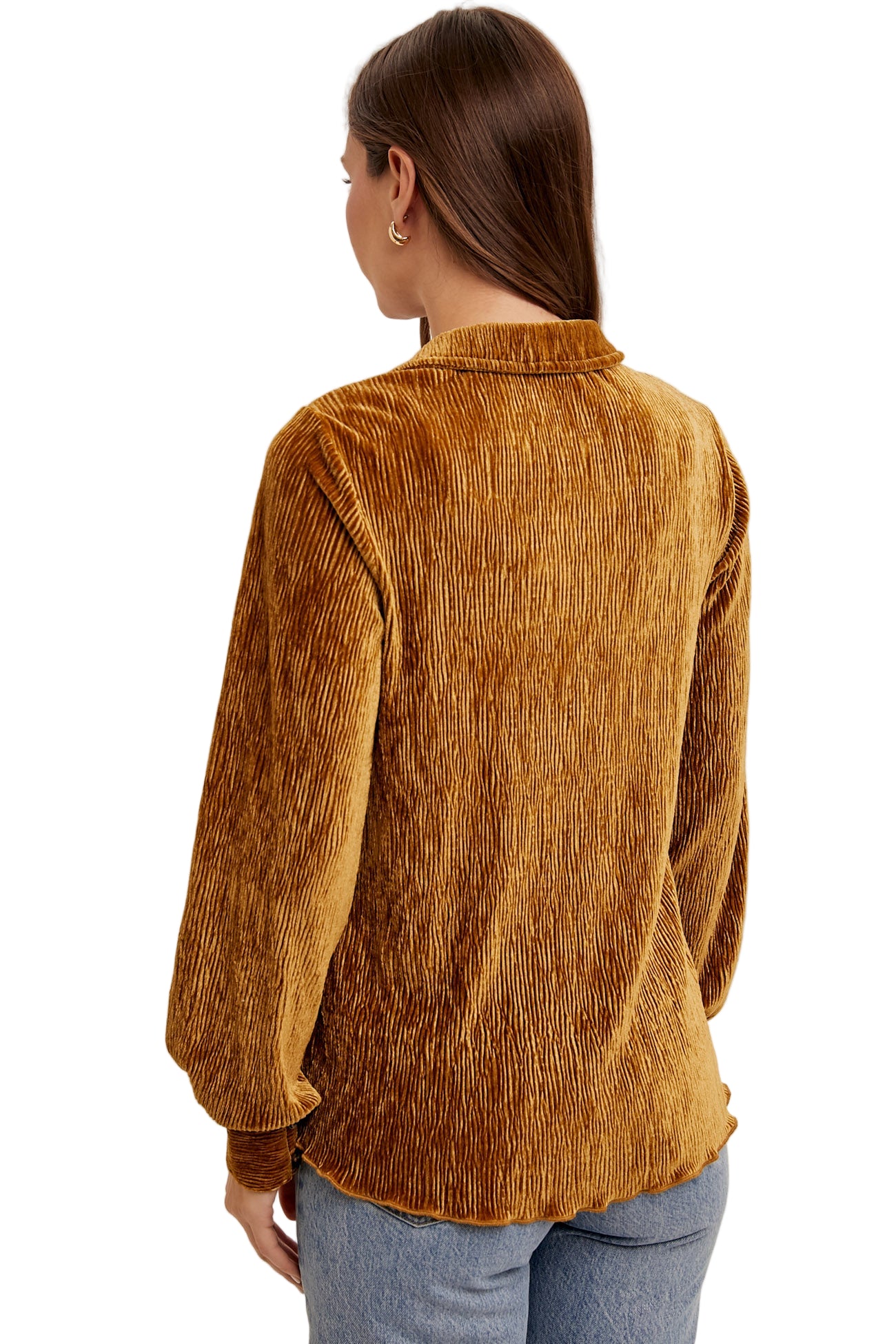 CRINKLE VELVET BUTTON DOWN SHIRT