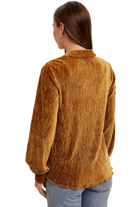 CRINKLE VELVET BUTTON DOWN SHIRT