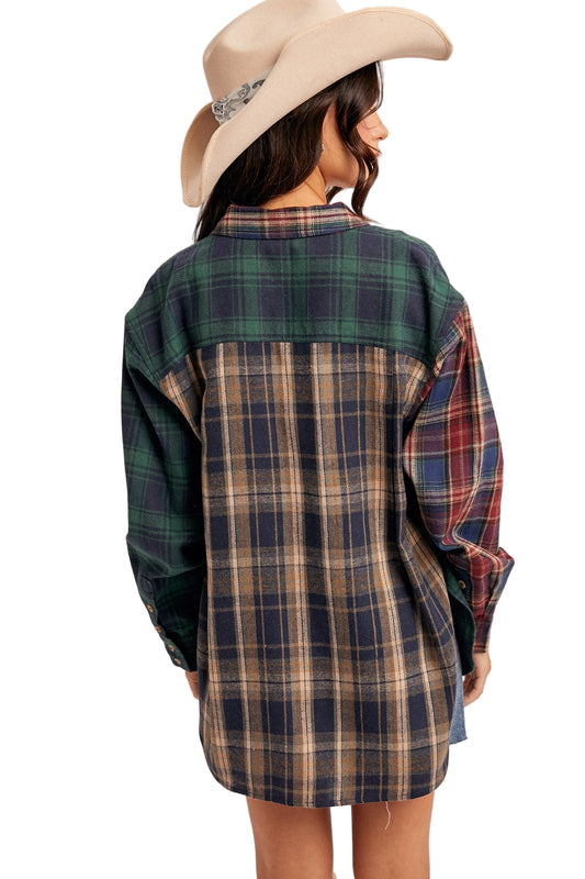 MIXED PLAID BUTTON DOWN SHIRT