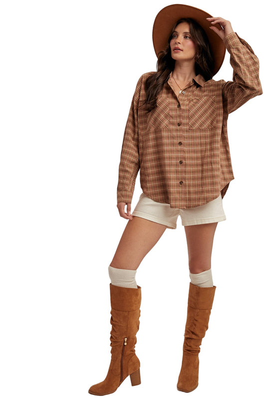 OVERSIZED BUTTON DOWN PLAID SHIRT