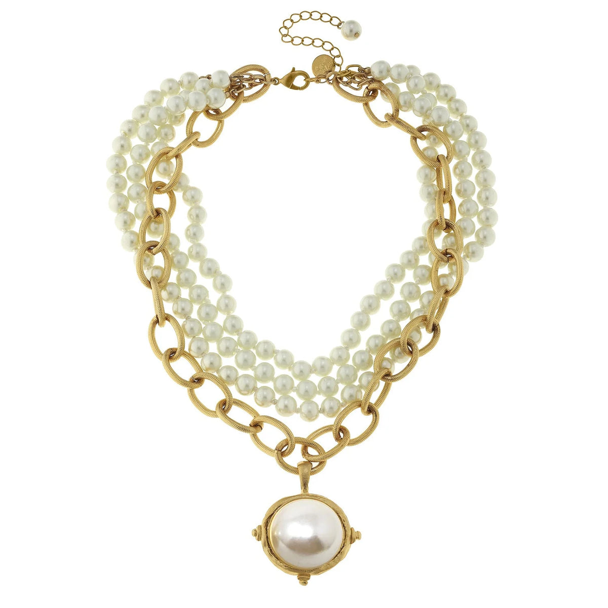 Layered Pearl & Gold Statement Necklace