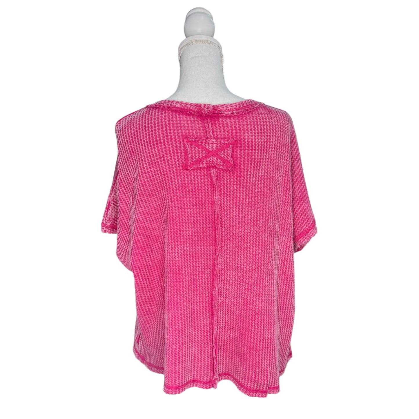 Zenana Washed Waffle Tee - Fuchsia