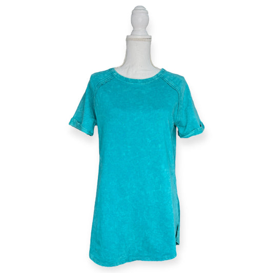 Zenana Washed Tee with Accented Hems - Teal