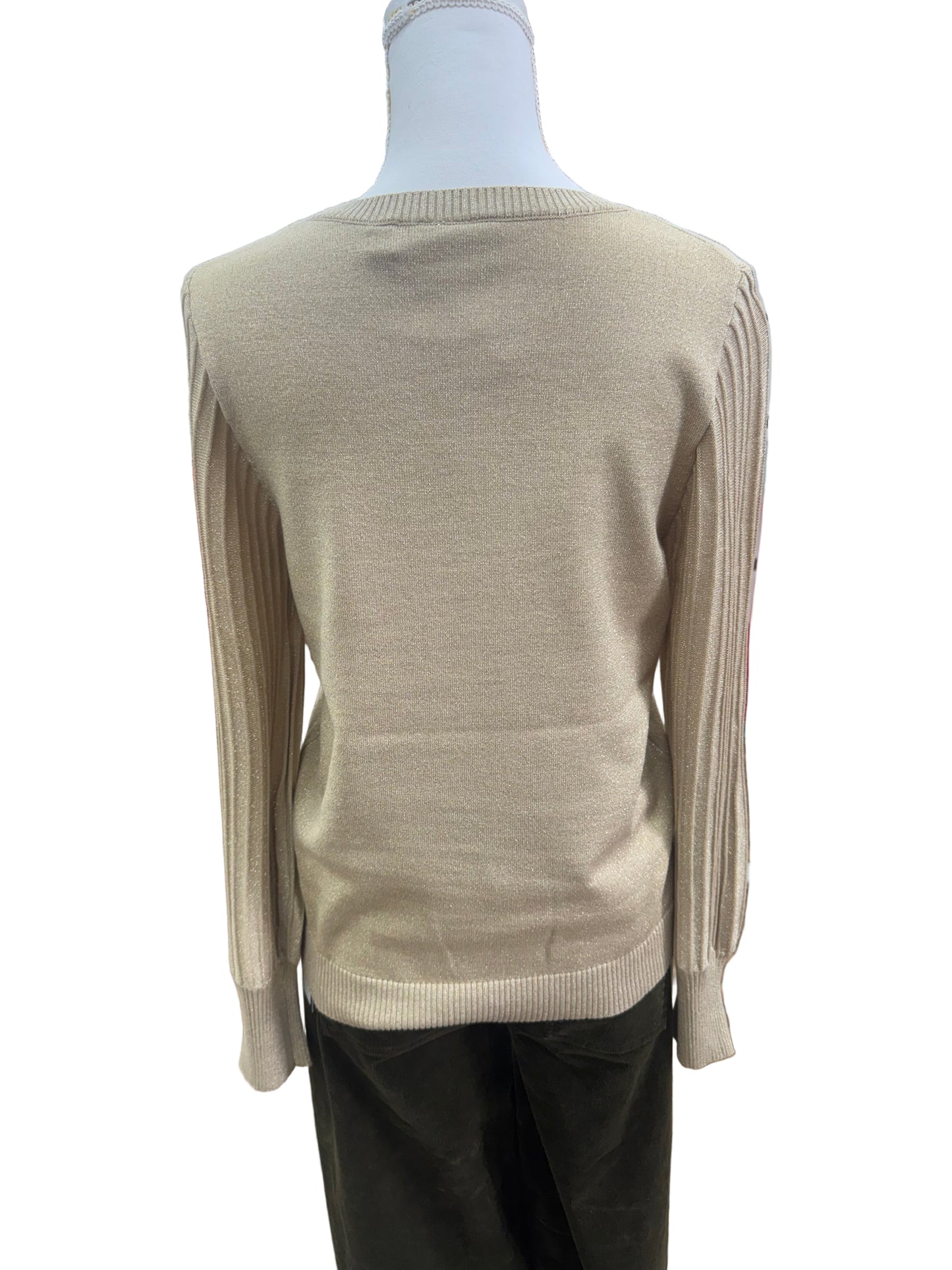 Sparkly Gold Sweater with Rib Sleeve Detail