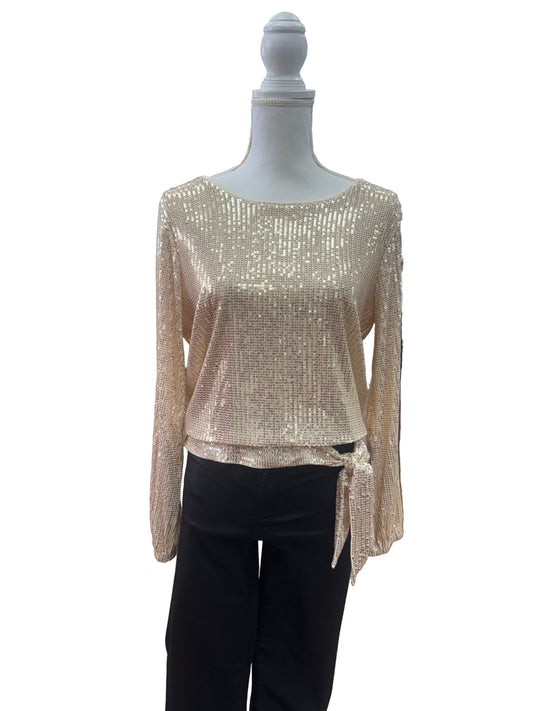Sequin Gold Blouse with Hip Tie Detail
