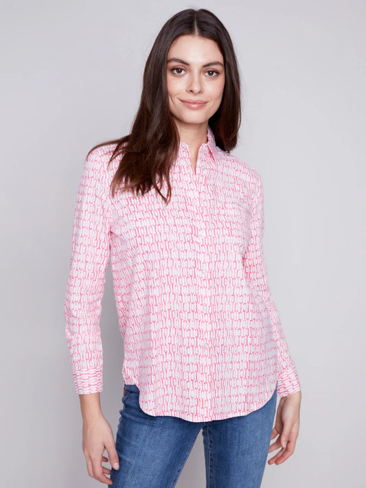 Linen Blend Button-Down Shirt - Flamingo