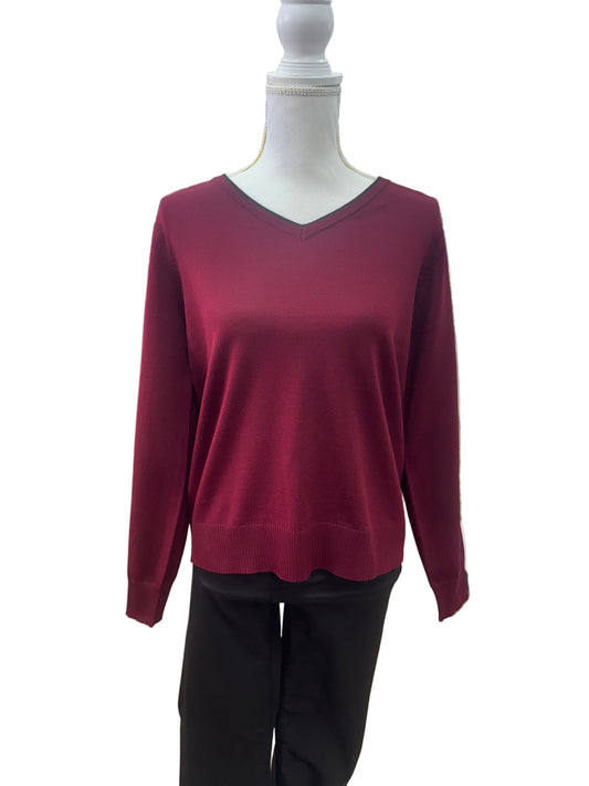 Maroon Sweater with Black V-Neckline Detail