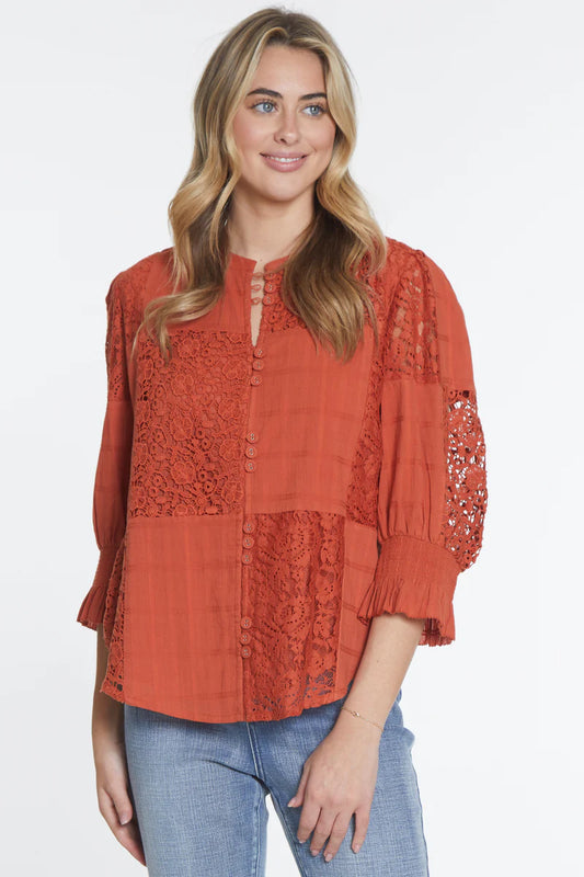 Patchwork Blouse - Rust