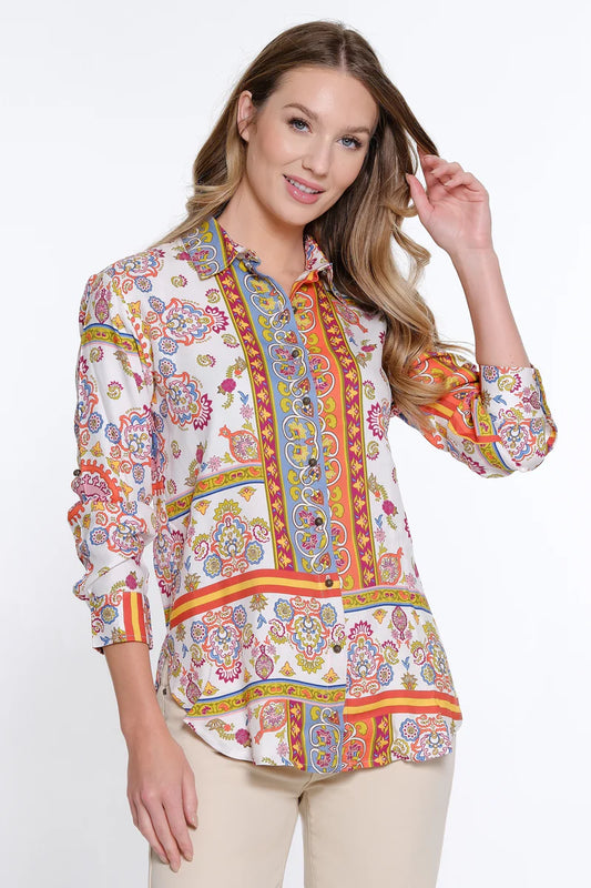 Scarf Print Button Up Shirt - Multi