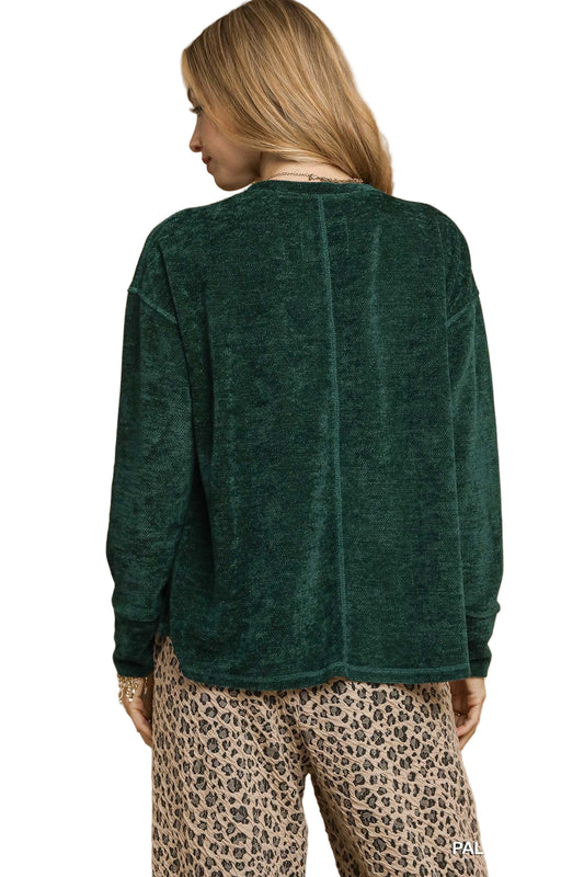 Textured Knit Long Sleeve Top - Palm Green