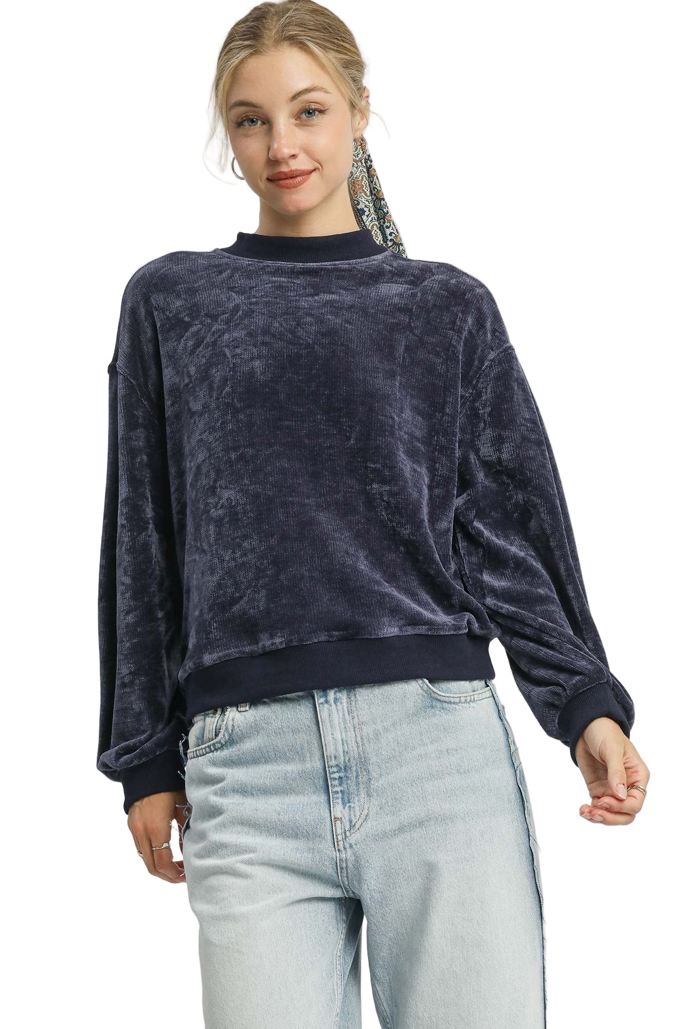Velour Crewneck Pullover Sweatshirt