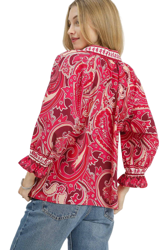 Paisley Print Button-Down Blouse