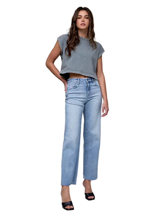 Ella Light Wash Stretch Raw Hem Classic Straight