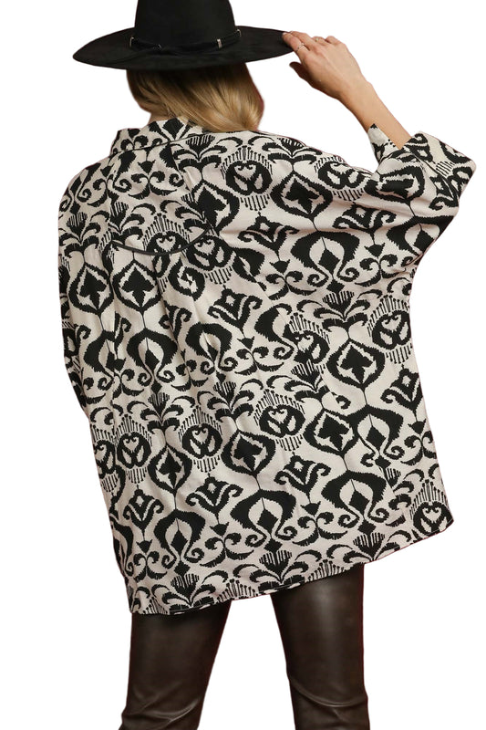 Abstract Print Button-Up Oversized Shirt