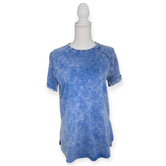 Zenana Washed Tee with Accented Hems - Blue