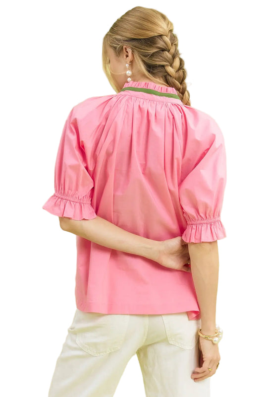 Embroidered Floral Top - Pink