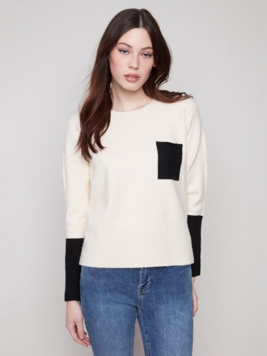 Charlie B Colorblock Sweater w/pocket