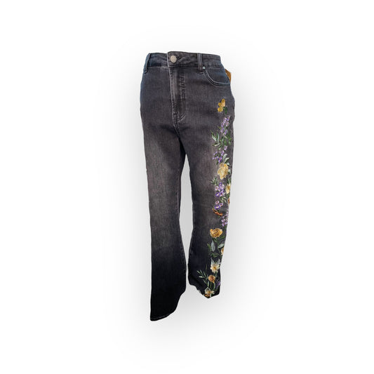 TRU LUXE BLACK JEANS WITH FLOWER DETIAL ON THE SIDE