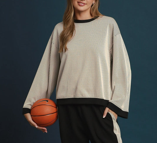 Cream Pinstripe Pullover