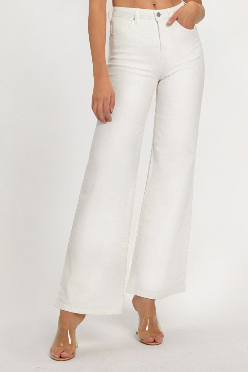 High Rise Tummy Control Wide Pants - White