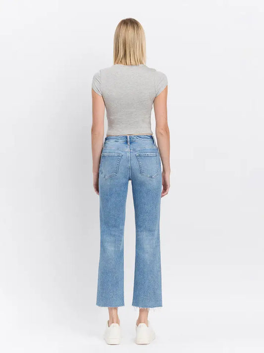 High Rise Medium Light Wash Ankle Straight Jeans