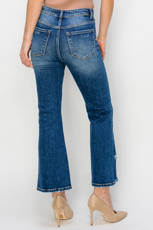 High Rise Ankle Flare Jeans - Dark