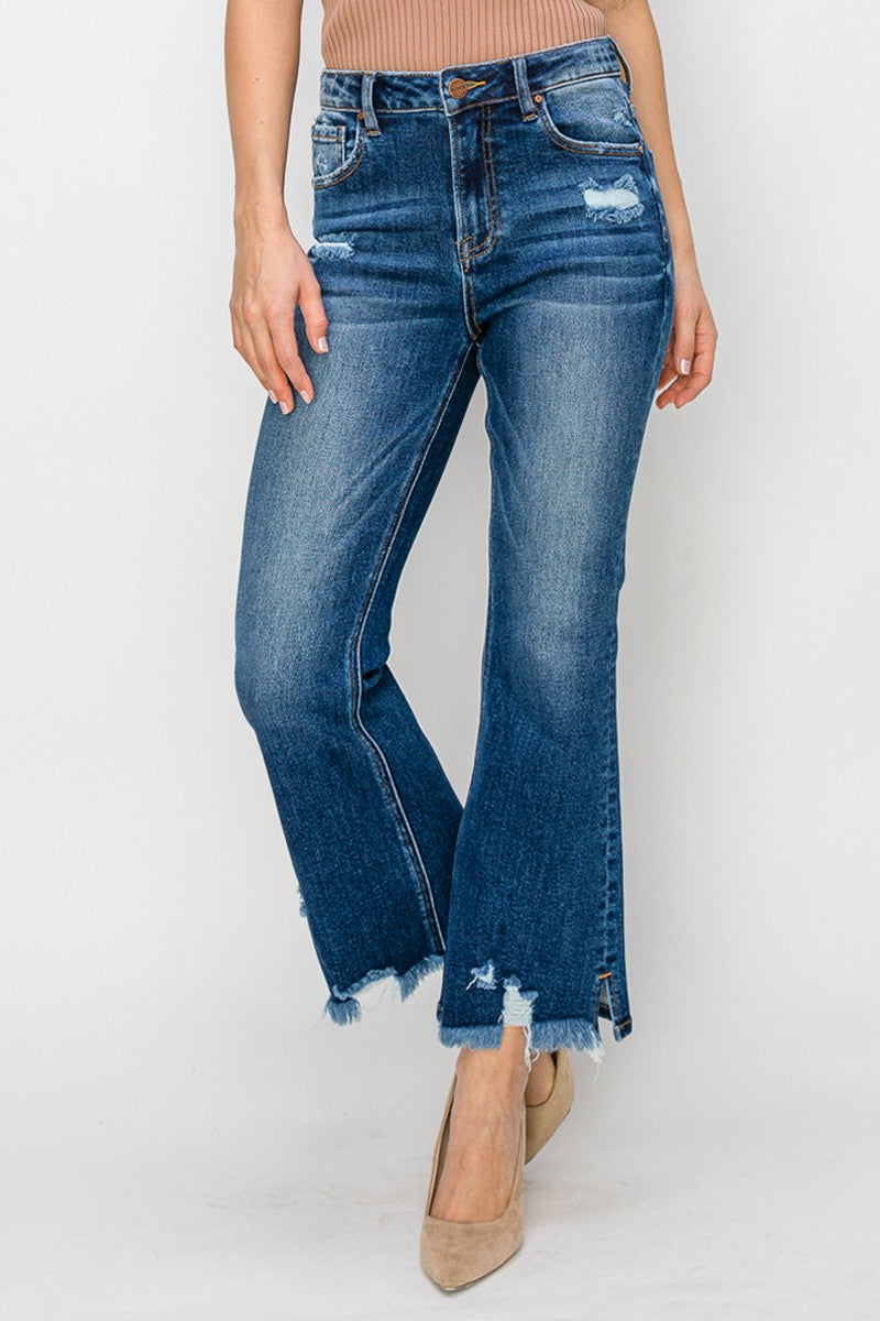 High Rise Ankle Flare Jeans - Dark